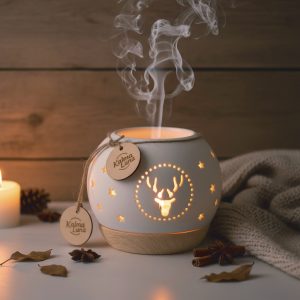 Quemador de Cera Ciervo | Blanco y beige Cerámica