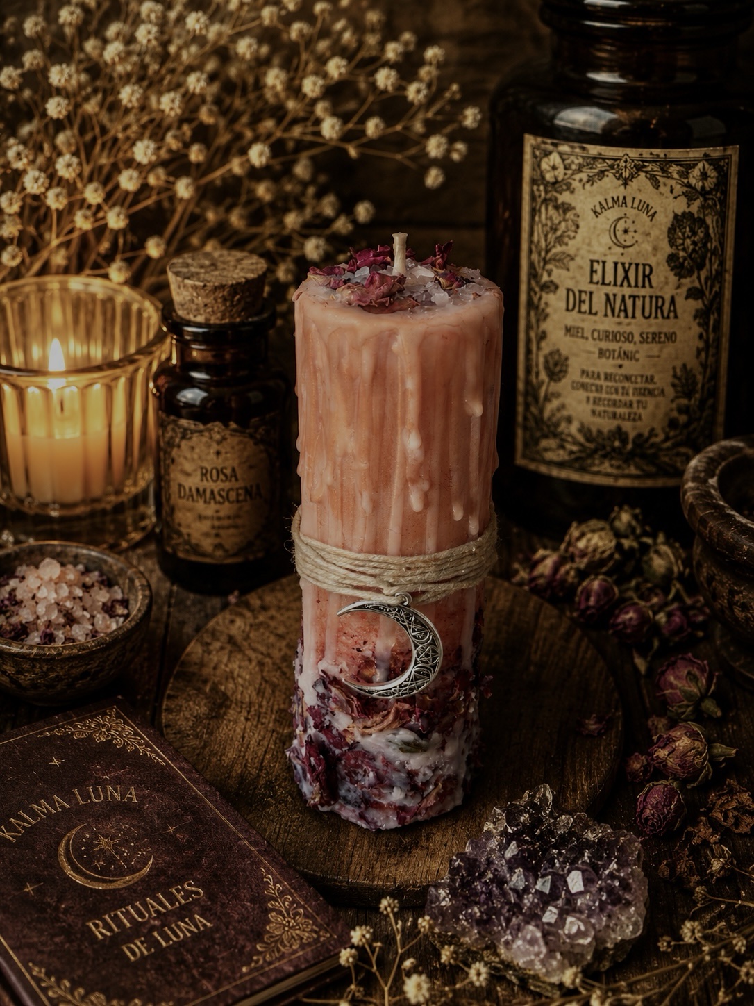 Rosa de Sal - Vela ritual botánica - Herbario de Luna